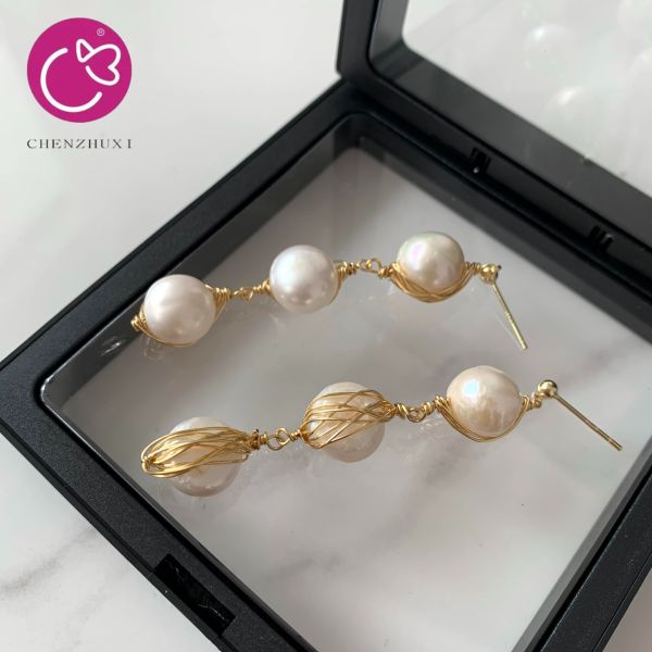 Natural Freshwater Pearls Metal Stud Earrings Geometric Irregular for Women Girl Gift Pearl Earrings
