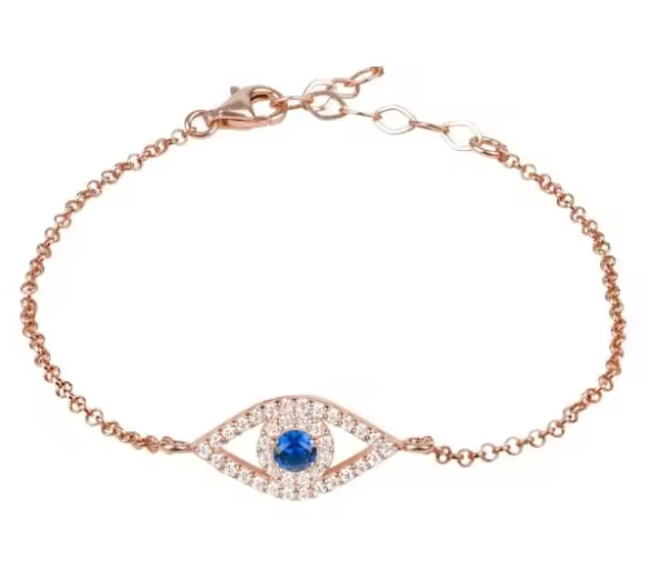Розовое золото тонкосеребряный цепочек браслет белый синий CZ глаз 925 стерлинг серебро