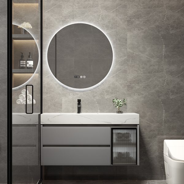 Rectangle 23in Solid Wood Bathroom Cabinets Transparent Glass Vanity