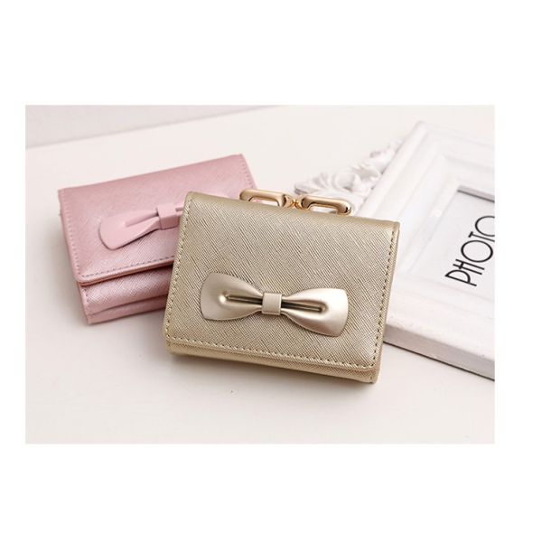 2016 new women's wallets cute bow buckle short paragraph mini wallet