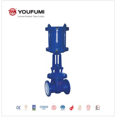 ANSI Standard PTFE Lined Gate Valve With Pneumatic Actuator Casting Steel