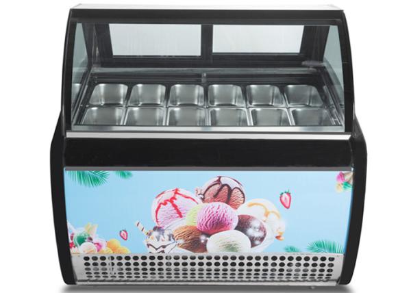 Curved Glass Arc Gelato Display Freezer With 10 12 14 16 18 Flavor Pans