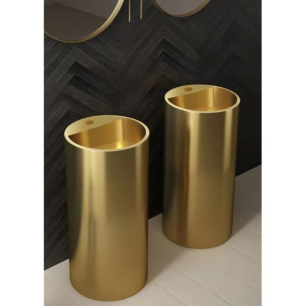 Brushed Finish Pedestal Bathroom Sink , Freestanding Wash Basin SUS304 Material