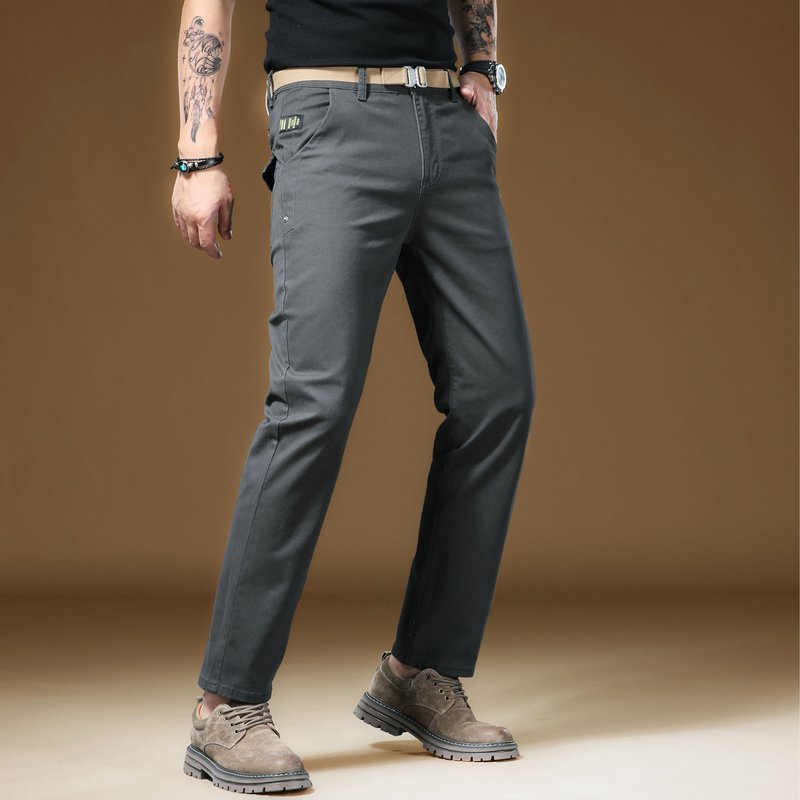 Khaki Dark Grey Basic Washed Mid Waist mens pants wholesale Breathable Solid Color Custom (P404)