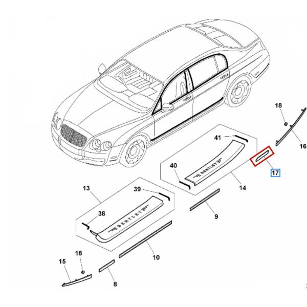 For Bentley Continental Flying Spur 2009-2012 Rear Left & Right Car Door Plating Strip OEM 3W5853535A 3W5853536A