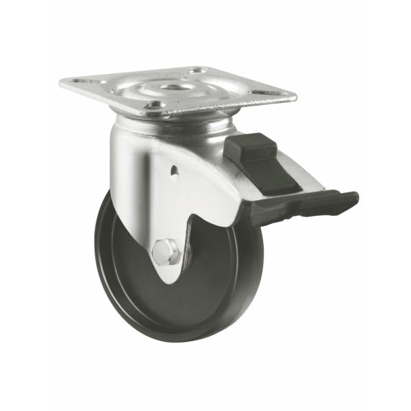 European Castor Supermarket Equipment 2 3 Inch Polypropylene Stainless Steel Plain Casters Brake 50-75kg Load Capacity Black