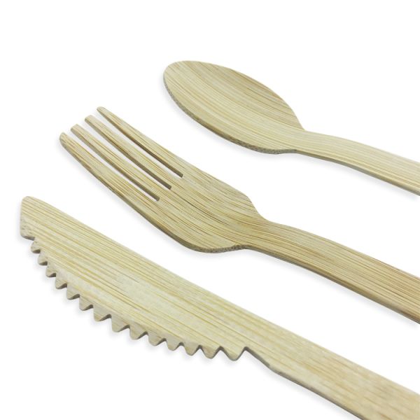 Compostable Disposable Cutlery Set Eco Friendly Bamboo Fork Spoon Knife for Everyday