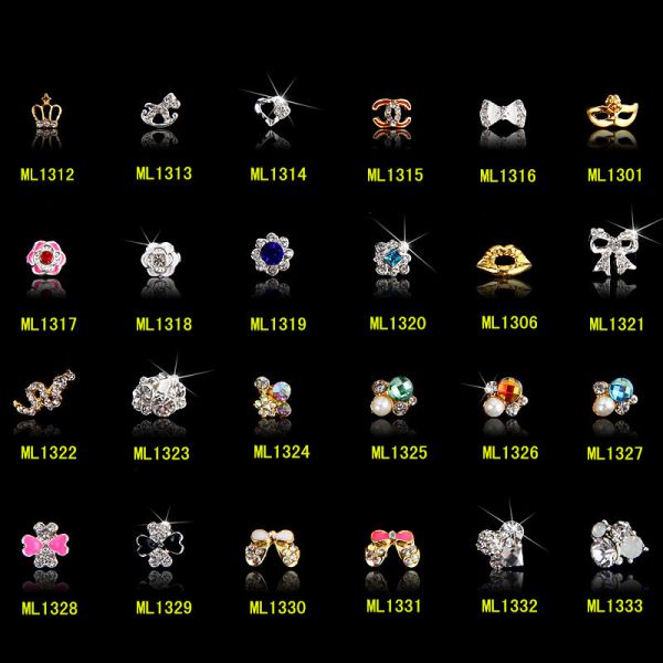 Hot NEW Wholesale Alloy Jewelry 3D Nail Art Jewelry Nail rhinestones Sticker Supplier Number ML1312-1333