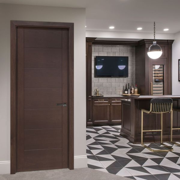 Modern Security Wooden Interior Doors Brown Gray Wood Veneer Door