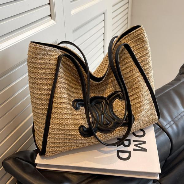 Women Small Straw Bags Summer Beach Tote Bag Handmade Woven Hobo Purse Handbag Customized New Arrival Hand Made Natural Straw Raffia Blue Striped Crochet Beach Bag Crochet Bags Custom Order