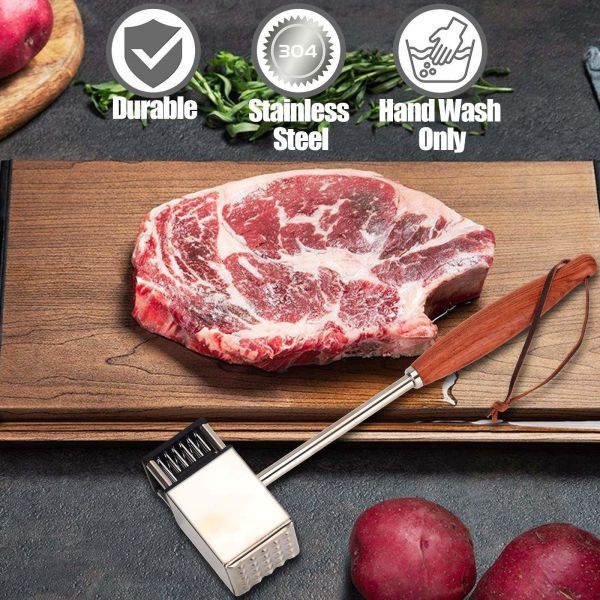 Defrosting Steaks and Poultry Made Easy with 36-Blade Stainless Steel Meat Tenderizer