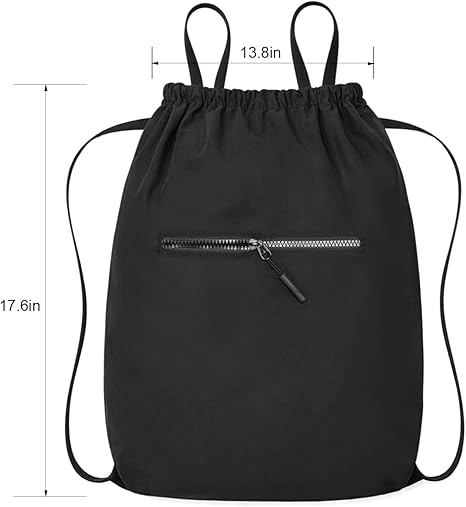 Lightweight Drawstring Backpack with Front Zipper Pocket, Reusable Gym Sack for Sports, Travel, School & Daily Use