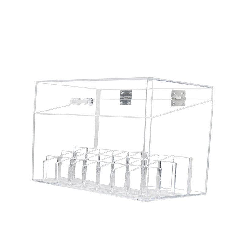 Clear Acrylic Makeup Storage Case with Flip Lid Multifunctional Desktop Organizer for Lipstick Nail Polish & Makeup Brushes