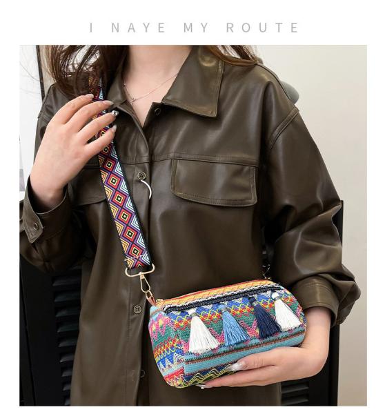 FASHION CHINESE NATIONAL STYLE WIDE SHOULDER STRAP PILLOW BAG CROSSBODY BAG STRIPED SHOULDER BAG WOMEN'S BAG