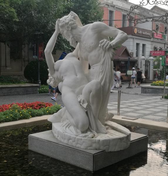 Outdoor garden stone carving double cpouple marble sculpture, China stone carving Sculpture supplier