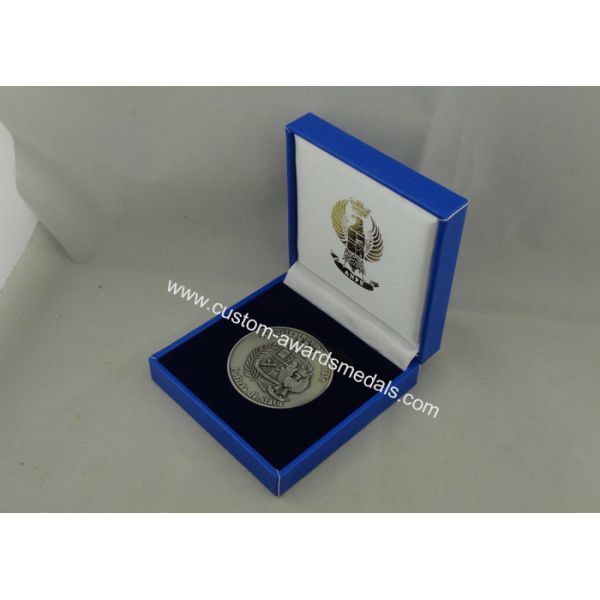 Velvet Box Military Personalized Coins , 3D Zinc Alloy Die Casting And Antique Silver Plating