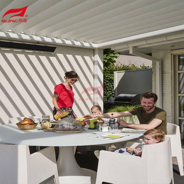 Rain Protection Powered Louvered Pergola Rodent Proof PVDF Coating