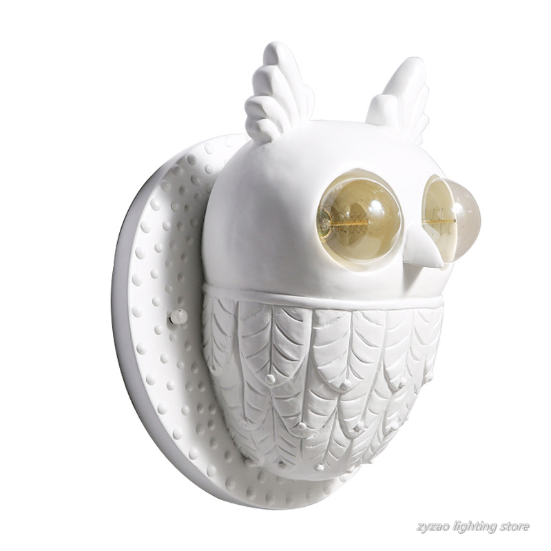 Creative Resin Birds Wall Lamps Bedroom Bedside Lamps White Ceramic Owl Wall Light (WH-VR-67）