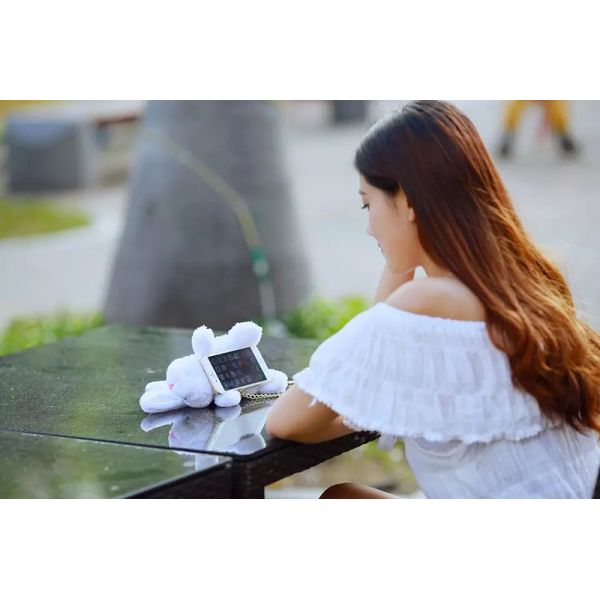 3D Plush Doll Stand Bracket Shoulder Bag Back Cover Cell Phone Case For iPhone 7 6s Plus with Long Metal Chian