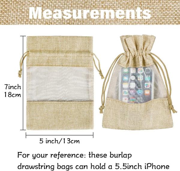 Lightweight Durable Burlap Sheer Bags  Drawstring Gift Bag Jewelry Pouches for Candy Wedding Party Favor