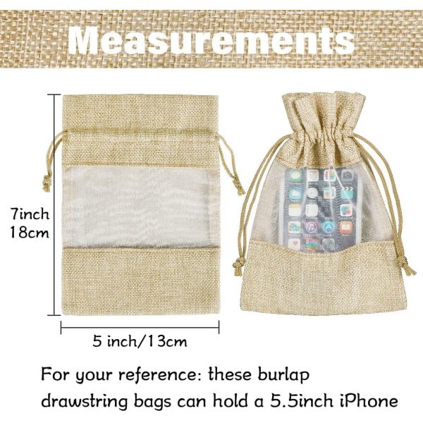 Lightweight Durable Burlap Sheer Bags  Drawstring Gift Bag Jewelry Pouches for Candy Wedding Party Favor