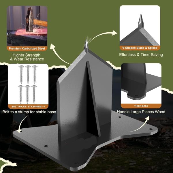DIY Divisor de lenha de fogão de trabalho pesado Divisor de lenha de acender cunha para casa e acampamento