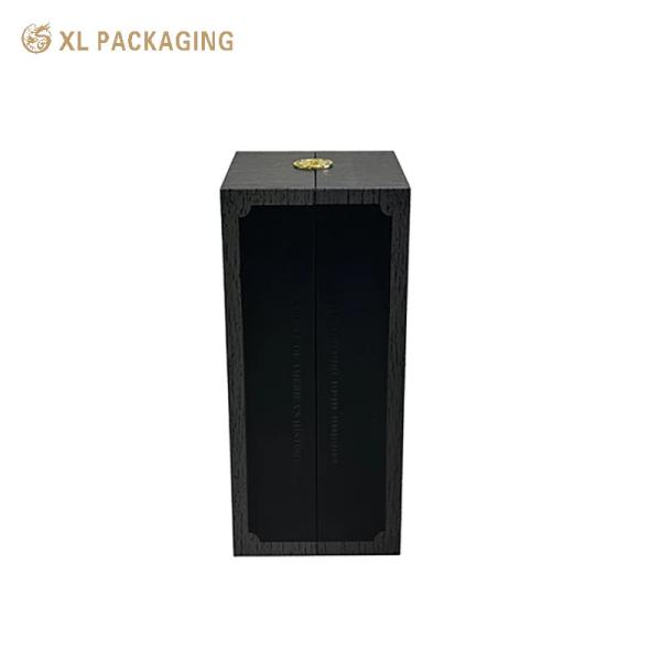  XL Packaging Custom Packaging Box Factory Stylish Hinge Wine Gift Box with Gold Metal Nameplate and EVA Inner Support for Black Wine Paper Packaging