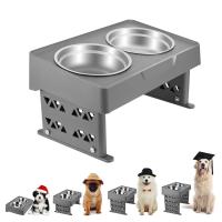 Acero inoxidable ajustable elevado doble plegable del cuenco del agua del perro