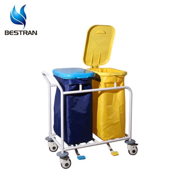 Steel Frame Hospital Linen Hamper Double Bins With Foot Pedal Controlled Cover