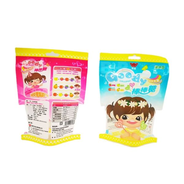 Food Grade Custom Printed Pouch Three Side Sealed Mylar Plastic Packaging Bags for Lollipop Candy Bar Sugar Mashmallow 3.5g 50g 100g