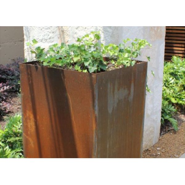 Outdoor Antique Rectangular Weathering Steel Planters Silver Color