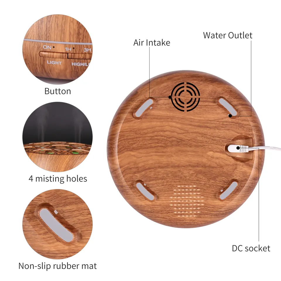 400ml Electric Ultrasonic Aroma Diffuser Home Office Music Wooden Essential Oil Air Freshener with Built-in Speaker