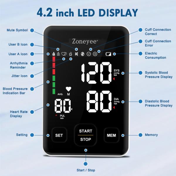 Black Color Portable Blood Pressure Monitoring Device For Hospital Electric 2*120 Memory Digital Blood Pressure Monitor