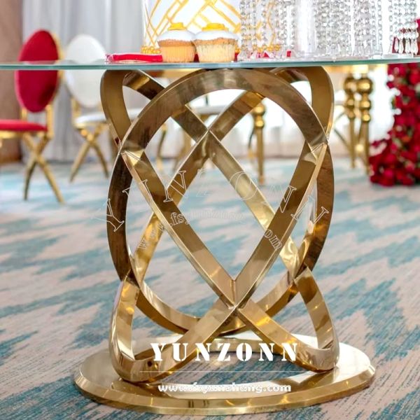 Modern Home Furniture for Dining Golden Stainless Steel Infinity Base Wedding Display Cake Tables for Banquet & Party Events