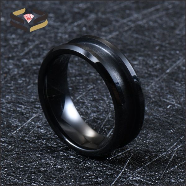 Anillos de cerámica para bodas negros para hombre y mujer, 4 mm, 6 mm y 8 mm, con incrustación personalizable
