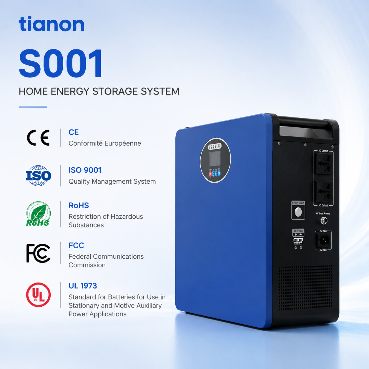 Solar Energy Storage System 2200W Pure Sine Wave Hybrid Inverter 25.6V 100AH MPPT Home Backup Power