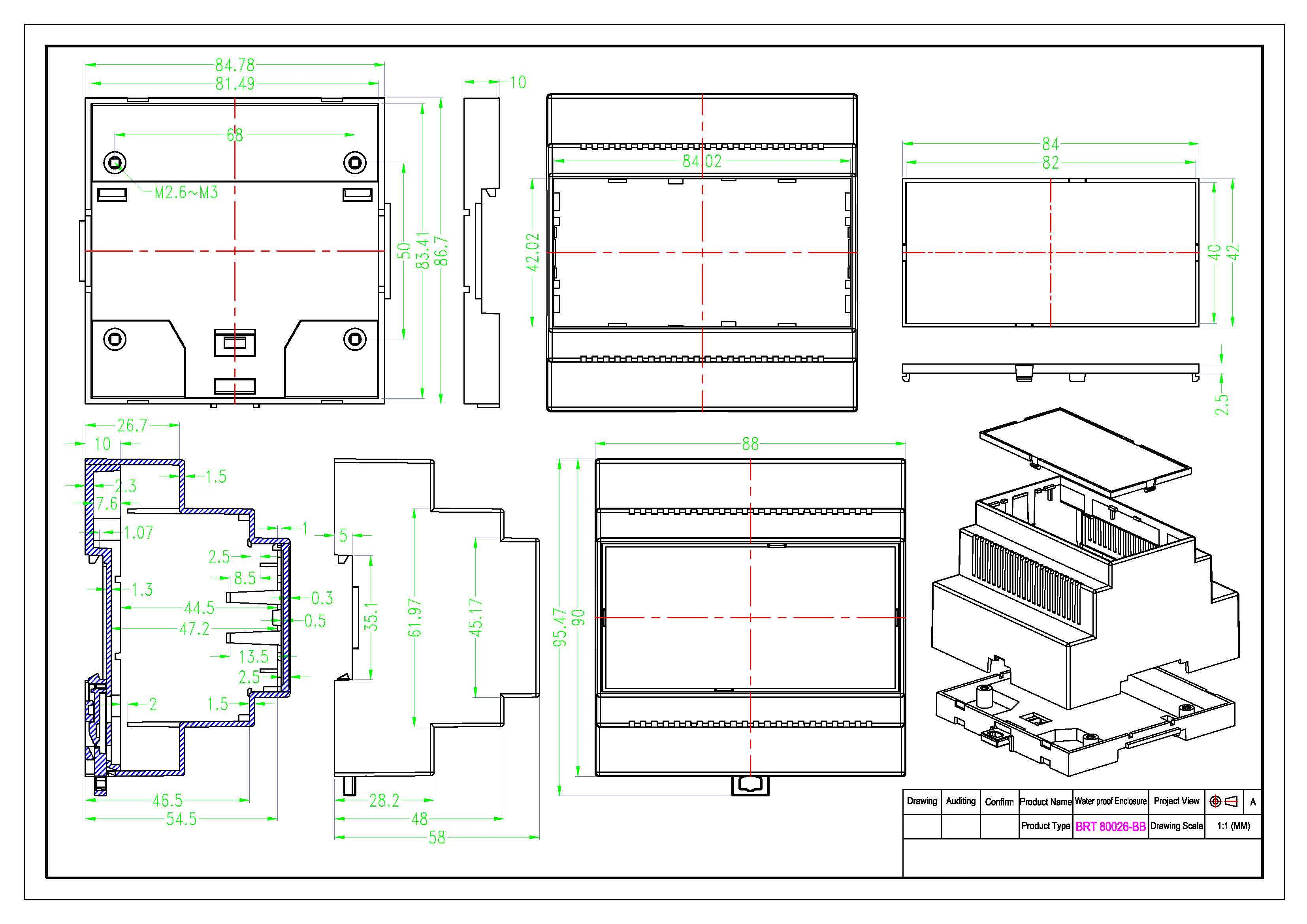 5 Module DIN Rail Enclosure for PCB & Electronics DIN Rail Box In UL 94 V0 Material