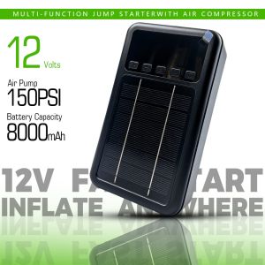 Solar Portable Car Jump Starter with 8000mAh Battery and 150PSI Tire Inflator for Emergency Use