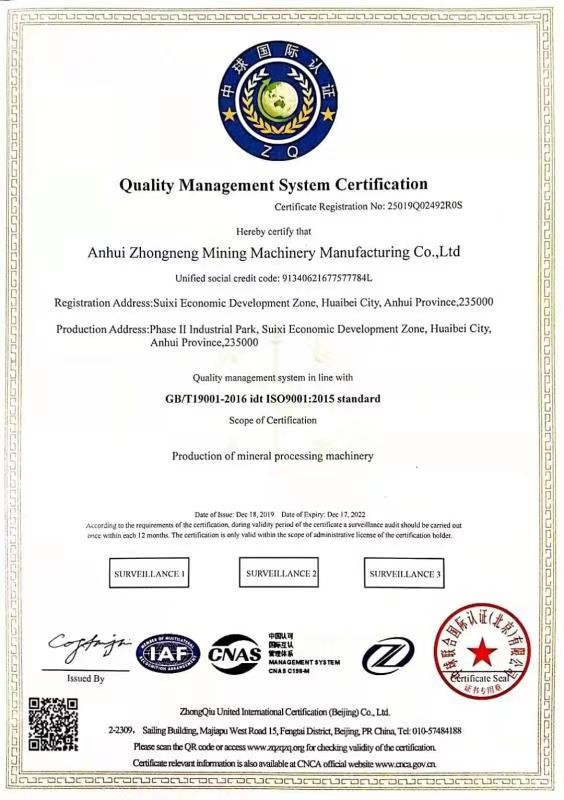 Anhui Sinomining Machinery Co., Ltd Сертификации