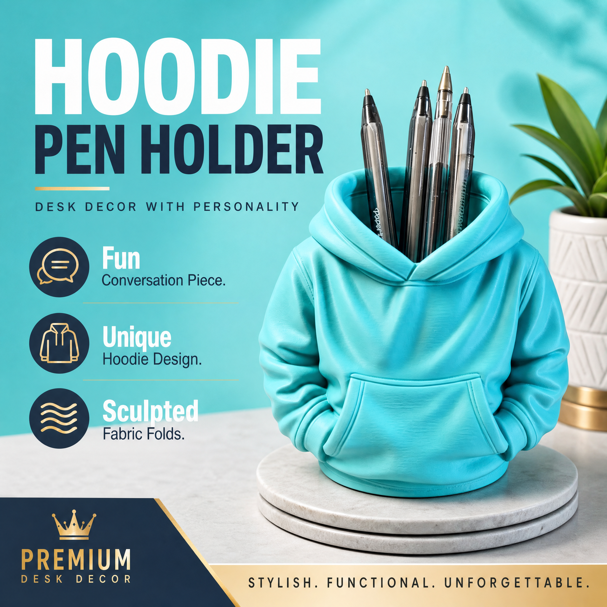 Hoodie Shaped 3D Printed Office Supplies Blue Organization Desk Pen Holder