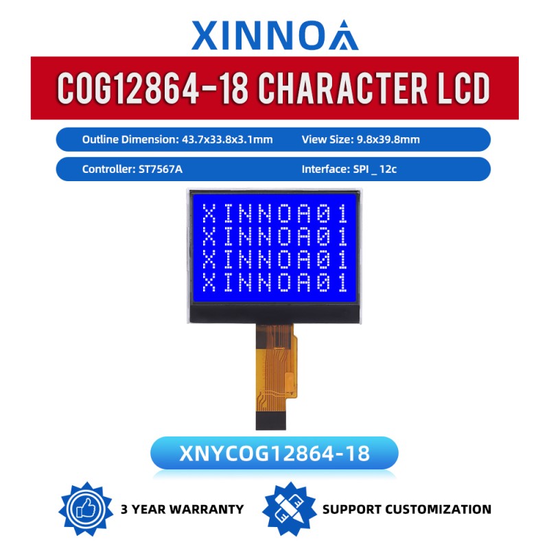COG12864-18 Blue Film 8Mm Lightweight Small ST7567A COG Matrix Fstn14 PIN 4-Wire SPI
