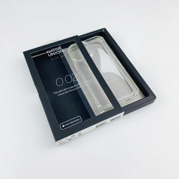 Custom Black Sliding Drawer Paper Box With Hook Clear Window for Phone Case Package Convenient and Elegant
