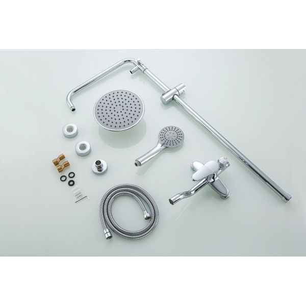 Chrome Surface Finishing Modern Brass Round Pipe Rain Shower Head Bathroom Shower Set