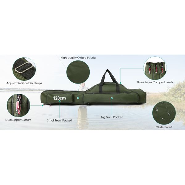 Fishing Rod Case Three Layers Fishing Rod Bag Oxford Folding Fishing Pole Bag Outdoor Waterproof Tackle Storage