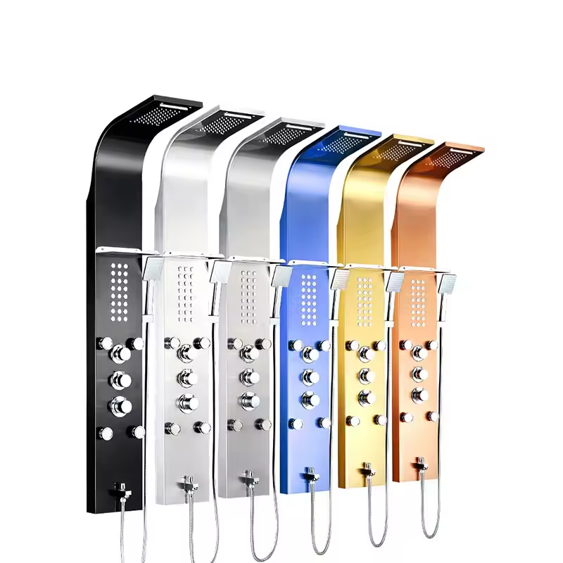 Multifunctional Spa Stainless Steel Bathroom Shower Wall Panel Gold LED Shower Panels