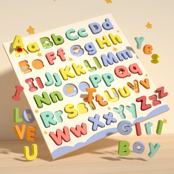 Montessori Children Letter Wood 3d Jigsaw Puzzles Board Games Preschool Diy Educational Learning Wooden Toys for Kids Boys Girls
