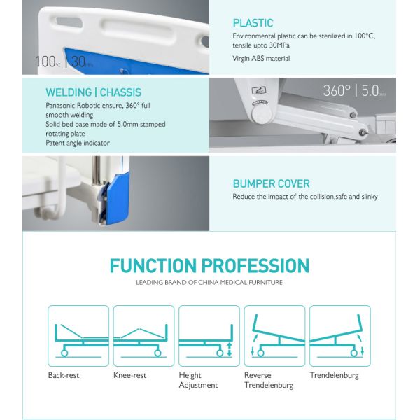 China Wholesale Comfortable Four Cranks Five Functions Manufactures Hospital Bed
