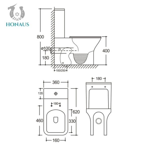 CUPC Watermark Two Piece Toilet Bowl 250mm S Trap Washdown Water Closet