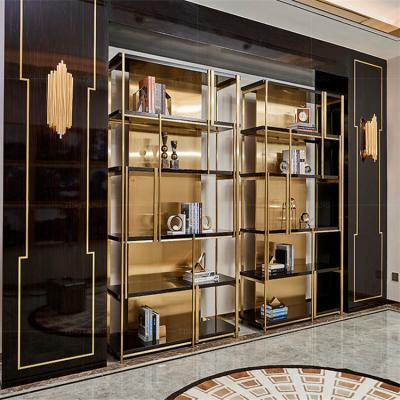 Modern stainless steel cabinet tempered glass wine book shelf use display rack