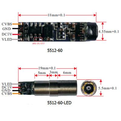 5.5mm 0.3MP 1/12 CMOS waterproof medical endoscope camera module